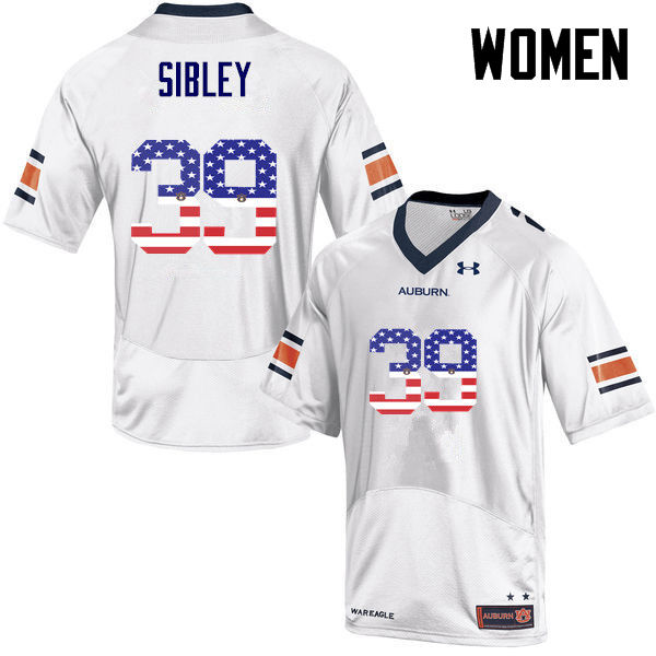 Women #39 Conner Sibley Auburn Tigers USA Flag Fashion College Football Jerseys-White